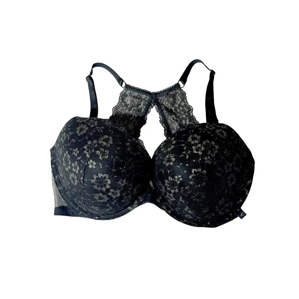 Victoria’s Secret Push Up Bra 36DD Black Lace Racerback Mesh Back